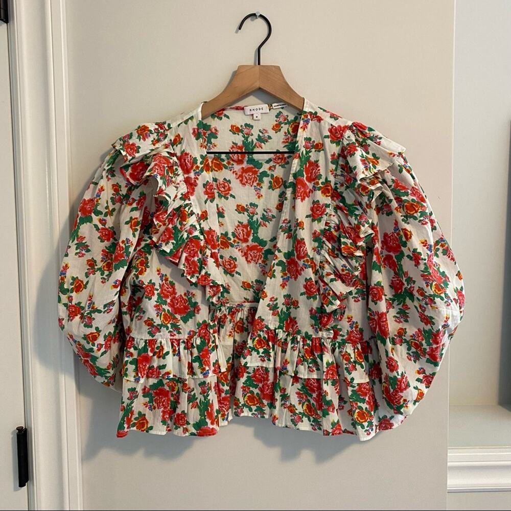 Rhode Resort White Pink Red Floral Dazzle Elodie Crop Blouse Top Medium M - Picture 14 of 15